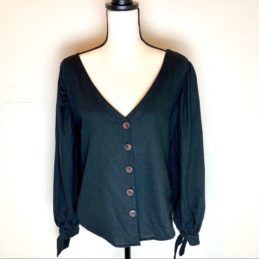 Urban Outfitters Linen Puff Sleeve Top Small